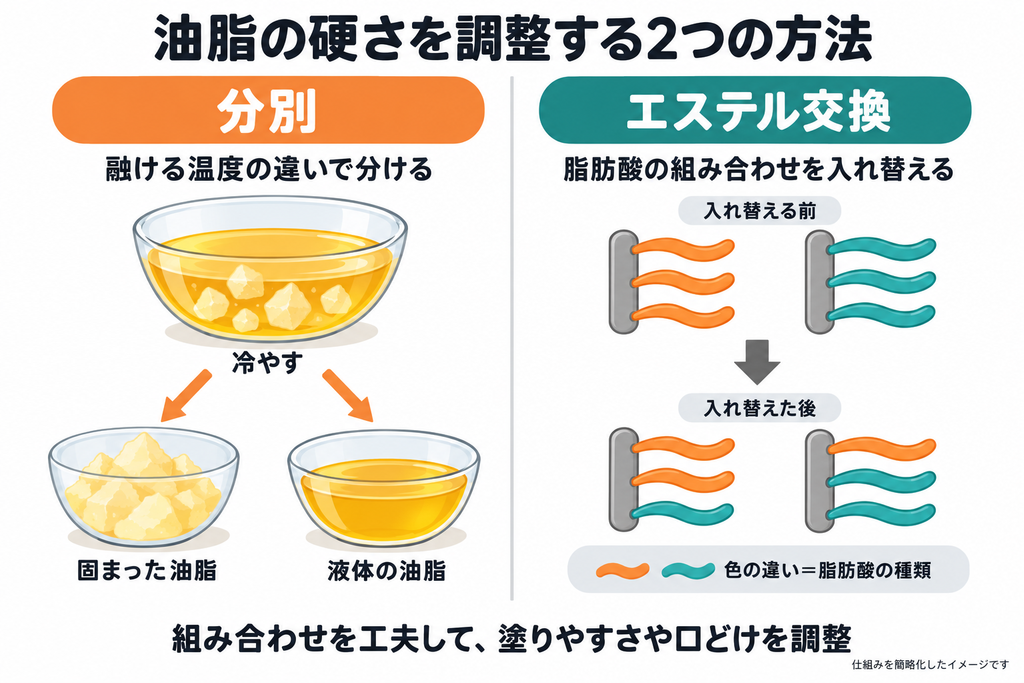 油脂の硬さを調整する2つの方法
